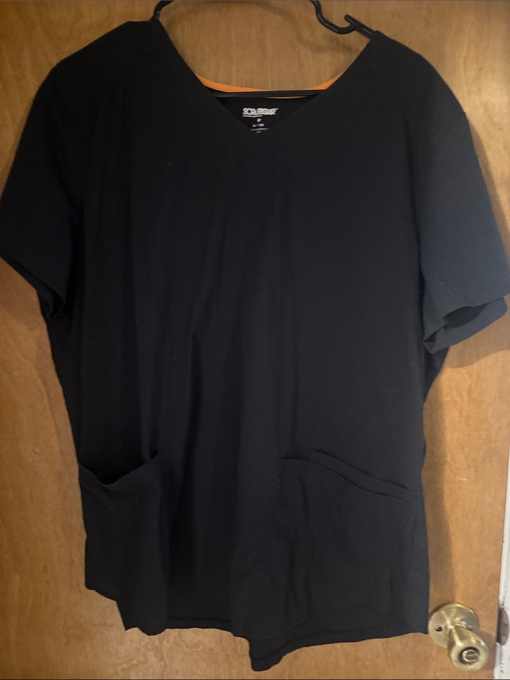 Scrub star Black Short Sleeve V-Neck Tee with Pockets